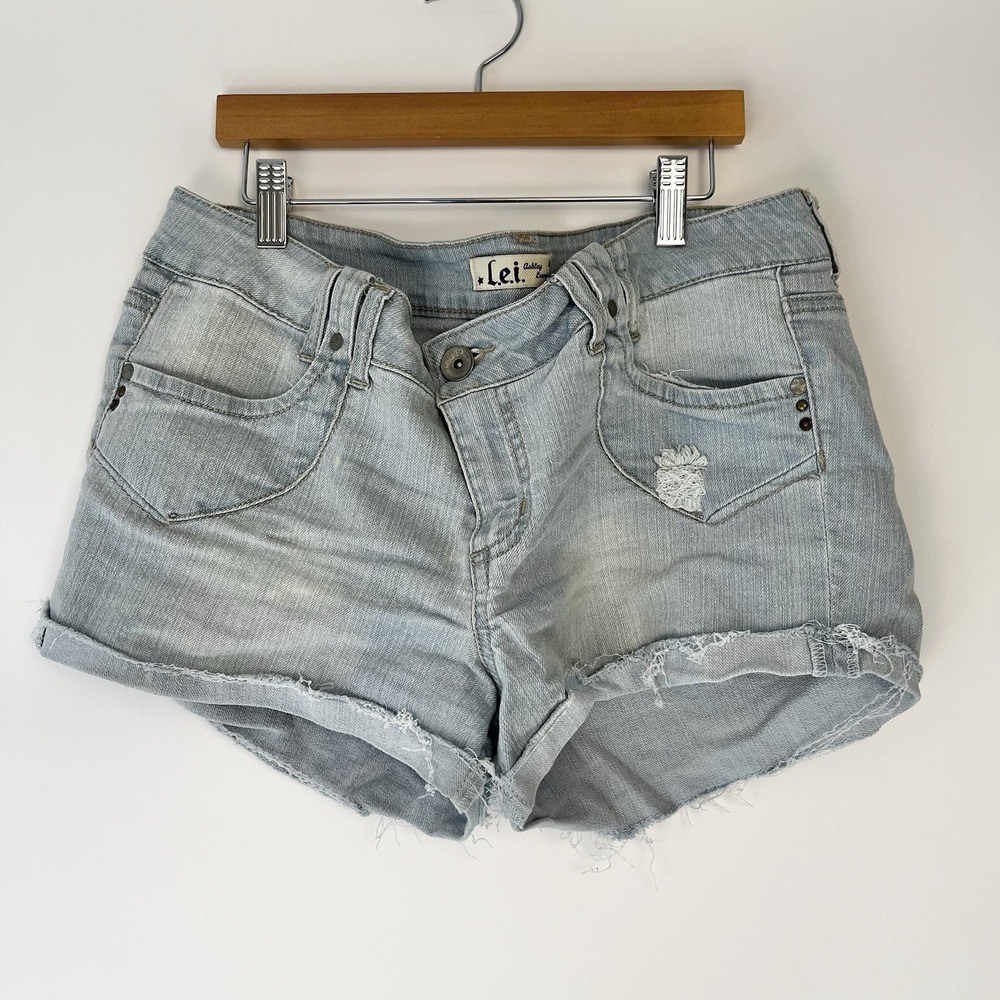 LEI Cut Off Denim Shorts Juniors Size 13 Light Blue Frayed Hem Women's 90s Y2K